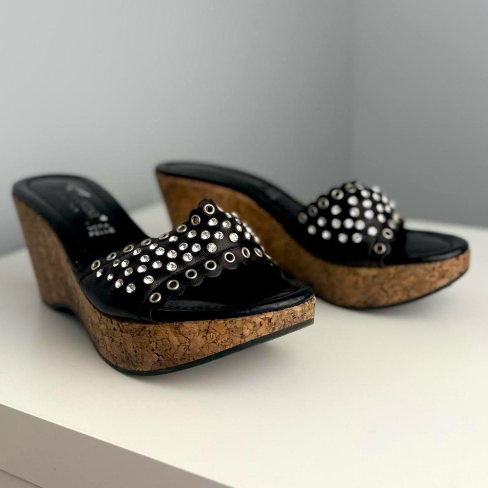 Leather Platform Cork Wedge Sandals